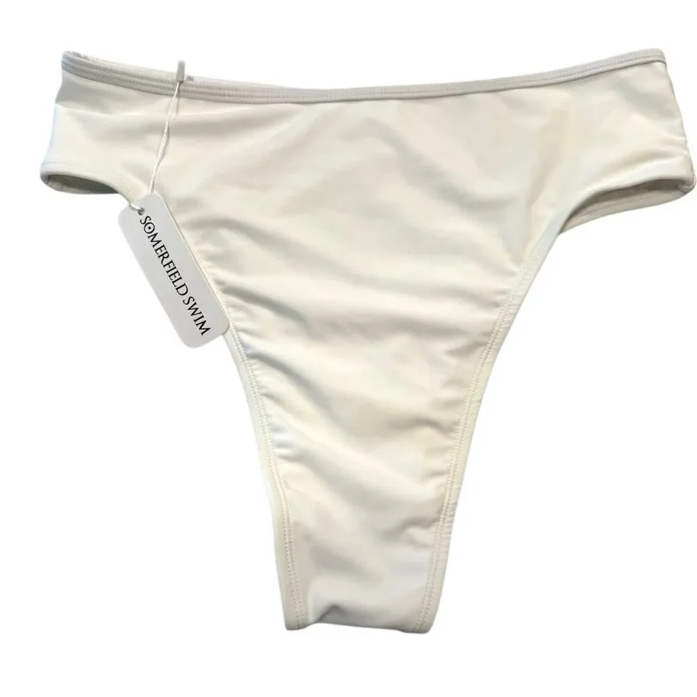 NWT Somerfield Swim Santiago High Waist Cheeky Beach Bikini Bottom White Size XL